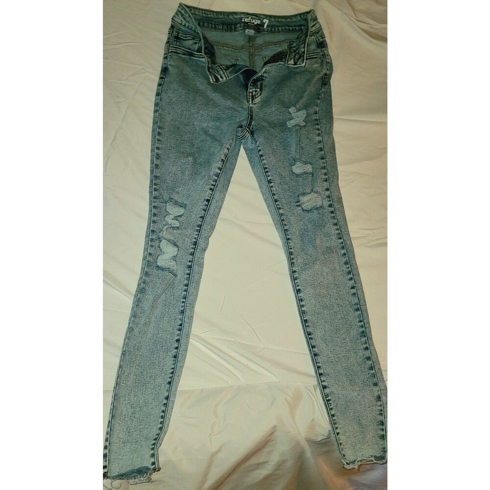 Womens Juniors 7 Refuge Miami High Rise Super Skinny Distressed Denim Blue Jeans